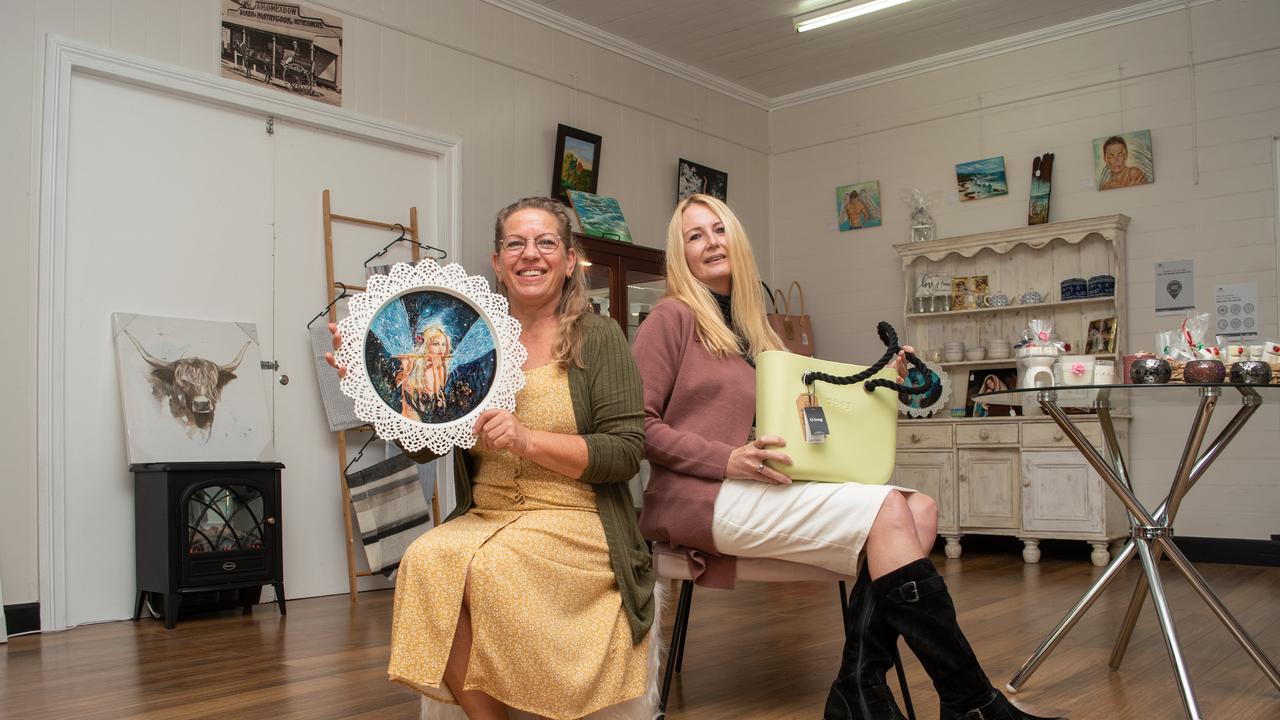 Deb Morgan showcases some of her artwork at Tracey Joness new Toogoolawah shop Tracey Jones Bouqitue. PHOTO: ALI KUCHEL