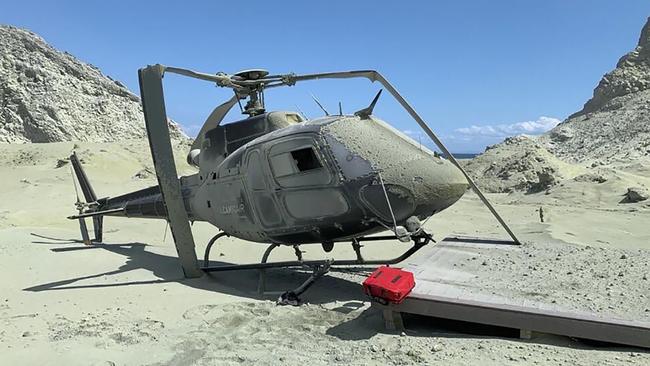 An image posted to Instagram showing the helicopter that was destroyed in the White Island volcanic eruption.