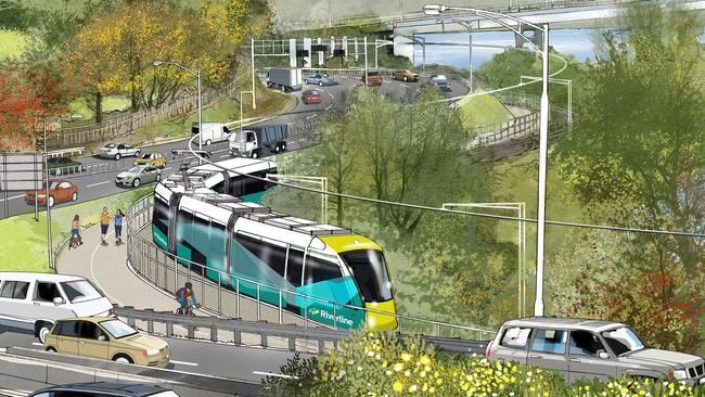 An artist’s impression of the Hobart light rail proposal.