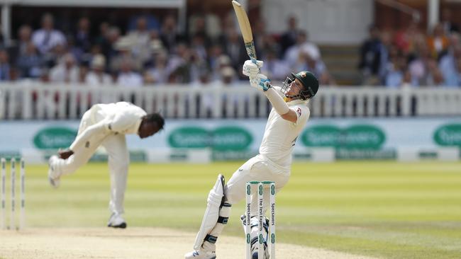 Steve Smith hooks a Jofra Archer delivery at Lord’s. Picture: AP