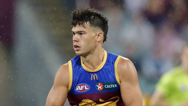 BRISBANE, AUSTRALIA - APRIL 20: Cam Rayner of the Lions in action during the 2024 AFL Round 06 match between the Brisbane Lions and the Geelong Cats at The Gabba on April 20, 2024 in BRISBANE, Australia. (Photo by Russell Freeman/AFL Photos via Getty Images)