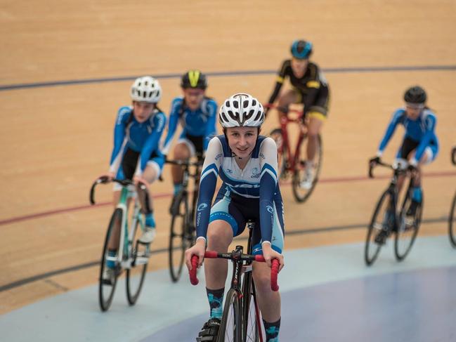 Keira Will warming-down on the velodrome.