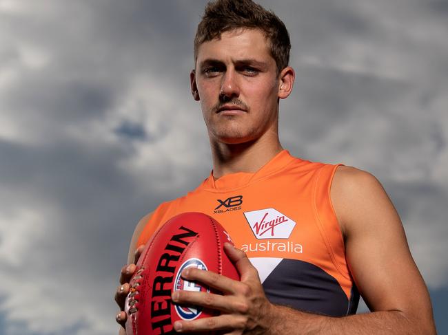 SYDNEY, AUSTRALIA - MARCH 19: Harry Perryman poses during the Greater Western Sydney Giants media session at Sydney Olympic Park Sports Centre on March 19, 2019 in Sydney, Australia. (Photo by Mark Metcalfe/Getty Images)