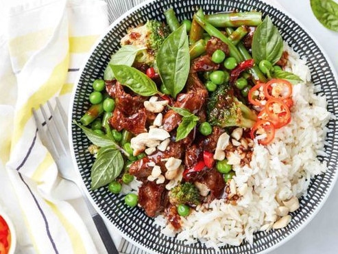 Beef and vegetable stir-fry.