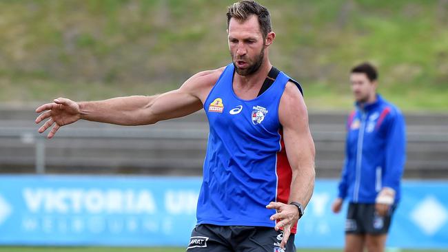 Travis Cloke trains with the Western Bulldogs for the first time. Picture: Nicole Garmston