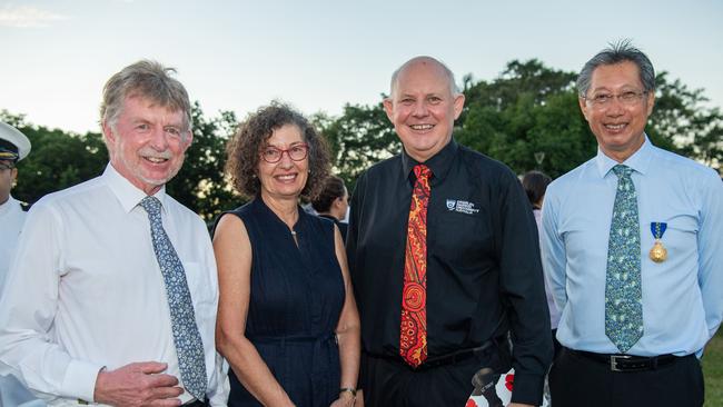 Trevor Riley, Jan Riley, Scott Bowman and Roland Chin as Territorians gather in Darwin City to reflect on Anzac Day. Picture: Pema Tamang Pakhrin