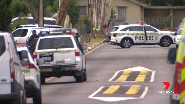 The police operation at Para Hills West sent several streets into lockdown. Picture: 7NEWS