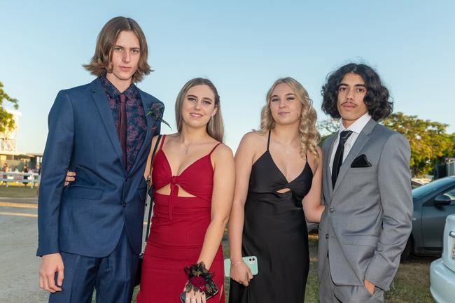 Taylor Grogan, Brielle McGuire, Charlotte Phillips and Leeroy Delaney at the Mirani State High School year 12 Formal.Picture: Michaela Harlow