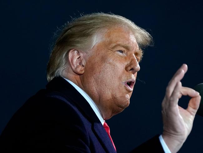 US President Donald Trump speaks during a Make America Great Again campaign event at Des Moines International Airport in Des Moines, Iowa on October 14, 2020. (Photo by Alex Edelman / AFP)