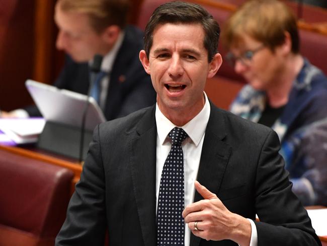 Minister for Education Simon Birmingham during Question Time in the Senate chamber at Parliament House in Canberra, Monday, December 4, 2017. (AAP Image/Mick Tsikas) NO ARCHIVING