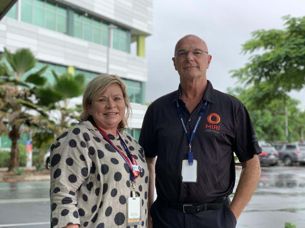 Mackay HHS public health director Brigid Fenech and chief medical officer Dr David Farlow marked the two-year anniversary of Covid's entry in the Mackay region. Dr Farlow said the virus was not over and vaccination remained critical. Picture: Duncan Evans
