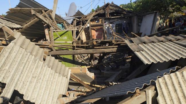 Houses damaged by an earthquake in North Lombok. Picture: AP