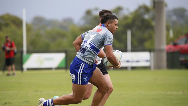 William Sudewa in action for the North Coast Bulldogs against the Macarthur Wests Tigers during round two of the Andrew Johns Cup at Kirkham Oval, Camden, 10 February 2024. Picture: Warren Gannon Photography.