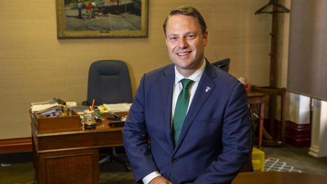 Lord Mayor Adrian Schrinner will discuss a possible southeast Queensland bid for the 2032 Olympics with IOC president Thomas Bach (AAP Image/Richard Walker)