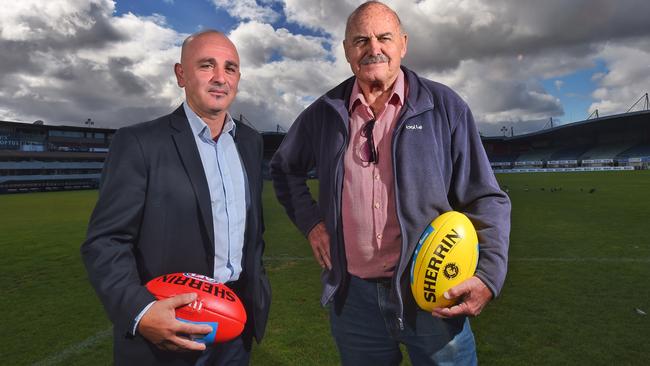 Alex Jesaulenko with West Preston Lakeside reserves coach George Lattouf. Picture: Tony Gough