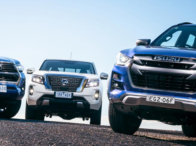 Photo of comparison test between Isuzu D-Max, Toyota HiLux and Nissan Navara. Photo by Thomas Wielecki.