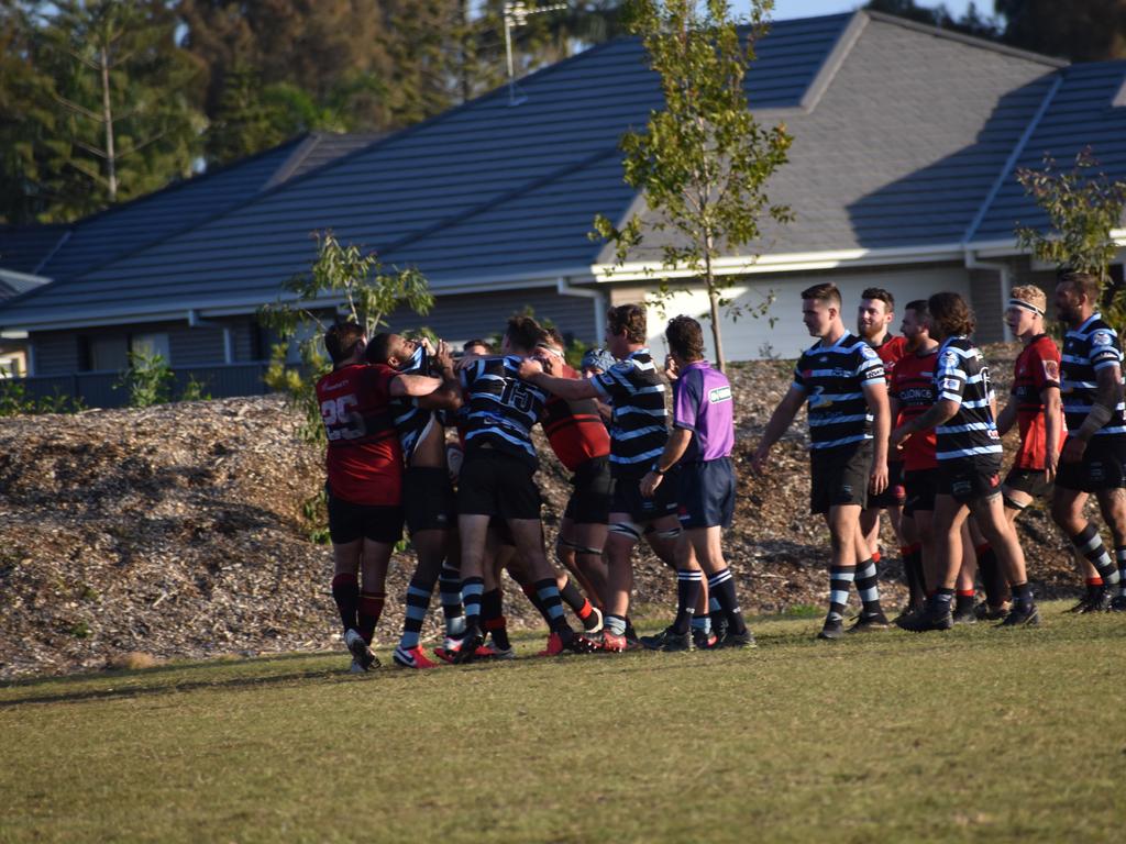 A scuffle broke out late in the game between Ballina and Wollongbar.