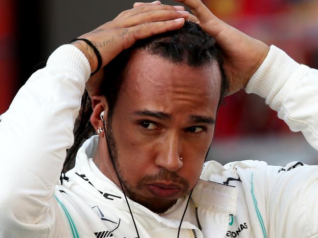 SOCHI, RUSSIA - SEPTEMBER 28: Second place qualifier Lewis Hamilton of Great Britain and Mercedes GP looks on in parc ferme during qualifying for the F1 Grand Prix of Russia at Sochi Autodrom on September 28, 2019 in Sochi, Russia. (Photo by Charles Coates/Getty Images)