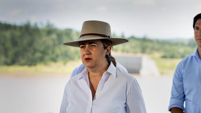 Premier Annastacia Palaszczuuk at Paradise damin early 2022 to announce the rebuilding of the dam. Photo Paul Beutel