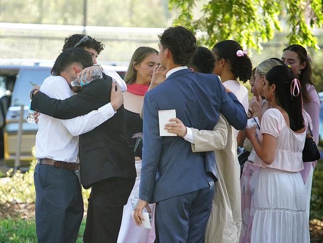 Family and friends gather at the funeral service for Holly Morton-Bowles, who died last month after being a victim of methanol poisoning in Laos. Picture: NewsWire / Luis Enrique Ascui