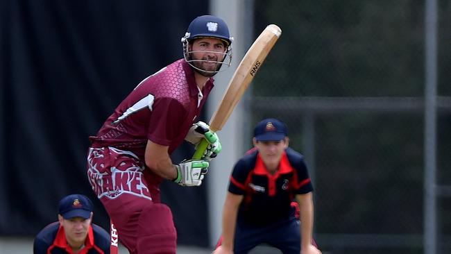 Caboolture batsman Glen Batticciotto keeps an eye on the ball. Picture: Warren Lynam