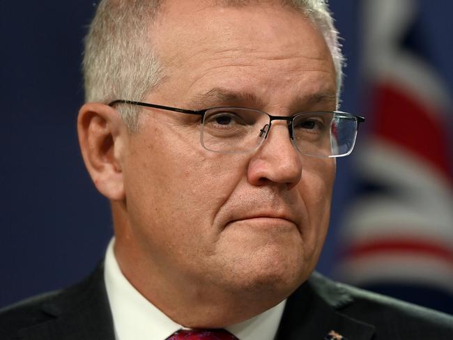 SYDNEY, AUSTRALIA - NewsWire Photos APRIL, 27, 2021: Prime Minister Scott Morrison speaks to the media during a press conference in Sydney. Picture: NCA NewsWire/Bianca De Marchi