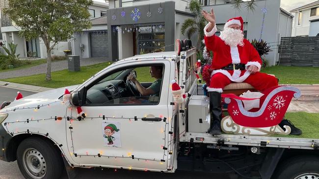 Frank dresses up for Santa at Christmas and decorates his ute as a sleigh. Picture: Supplied/Jezza Raaz