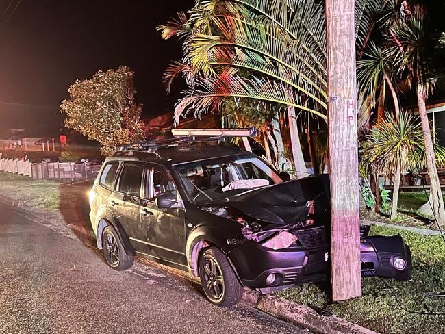 Matthew Taylor, 39, of Kanwal, pleaded guilty to mid-range drink-driving after hitting a parked car before ploughing into a power pole on Rolfe Ave on August 2, 2024. Picture: NSW Police