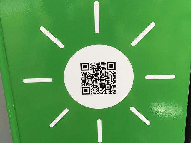 A QR code on the community battery at Princess Mary Reserve, Beacon Hill, that allows people to register their interest in the trial as well as find more information and check if their home is within the trial zone. Picture: Jim O'Rourke