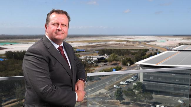 Brisbane Airport chief executive Gert-Jan de Graaff inspecting work on the new second runway. Picture Peter Wallis