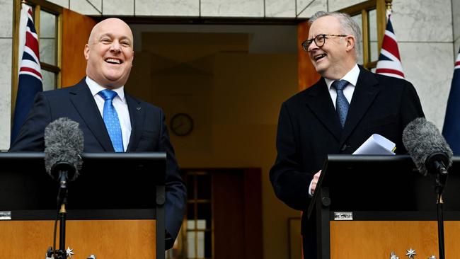 Australia's Prime Minister Anthony Albanese and New Zealand's Prime Minister Christopher Luxon hold a joint press conference in Canberra.