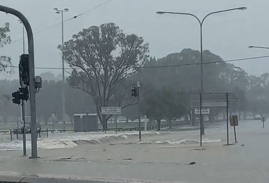 Fast-moving floodwater on the Gold Coast