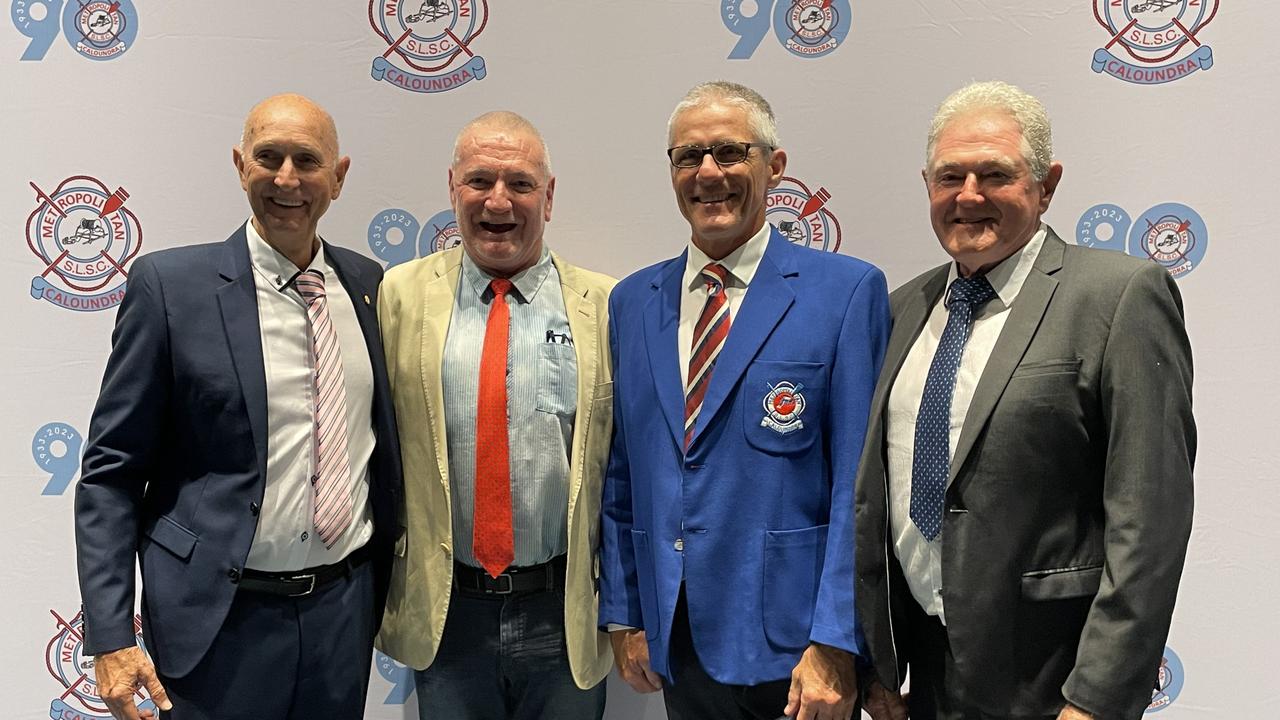 Gary Gray, Luke Haseler, Tim Dwyer, and Glen Forbes at the Metropolitan Caloundra Surf Life Saving Club 90th Anniversary Gala Ball.