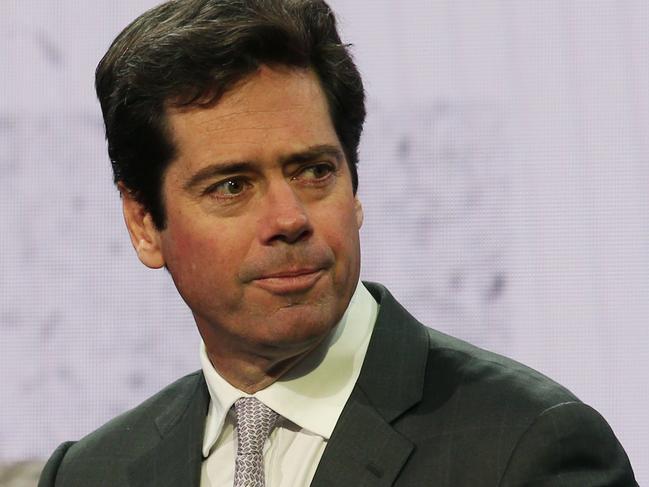 AFL CEO Gillon McLachlan speaks during the 2018 NAB AFL Rising Star awards in Melbourne, Friday, August 31, 2018. (AAP Image/David Crosling) NO ARCHIVING