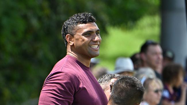 Tevita Pangai Jr watching on at Broncos training in January in the hope of a Red Hill return.