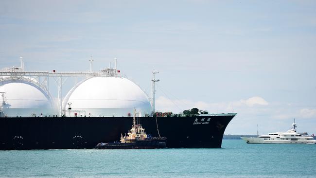 A gas carrier leaves Darwin harbour. Picture: Justin Kennedy