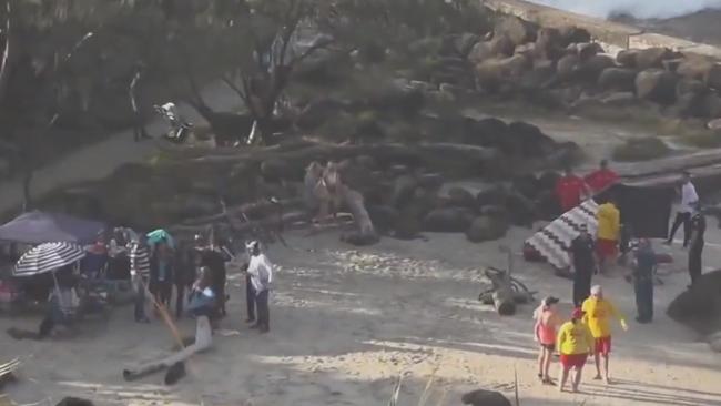 Scene of a fatal drowning at Froggy's Beach, Rainbow Bay on the Gold Coast. Picture: 9 News Gold Coast,