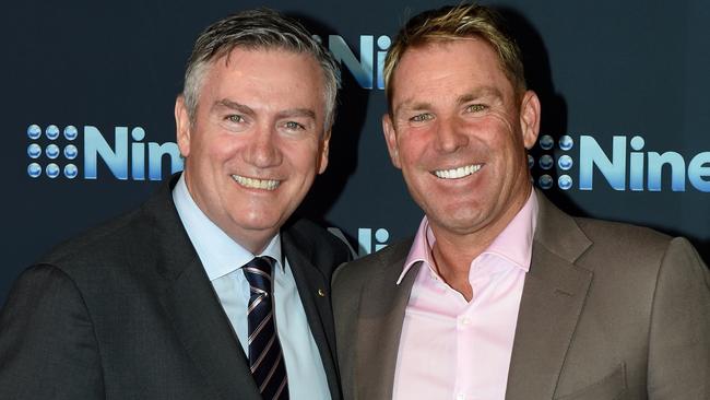 Eddie McGuire and Shane Warne at a Channel 9 event. Picture: Kylie Else