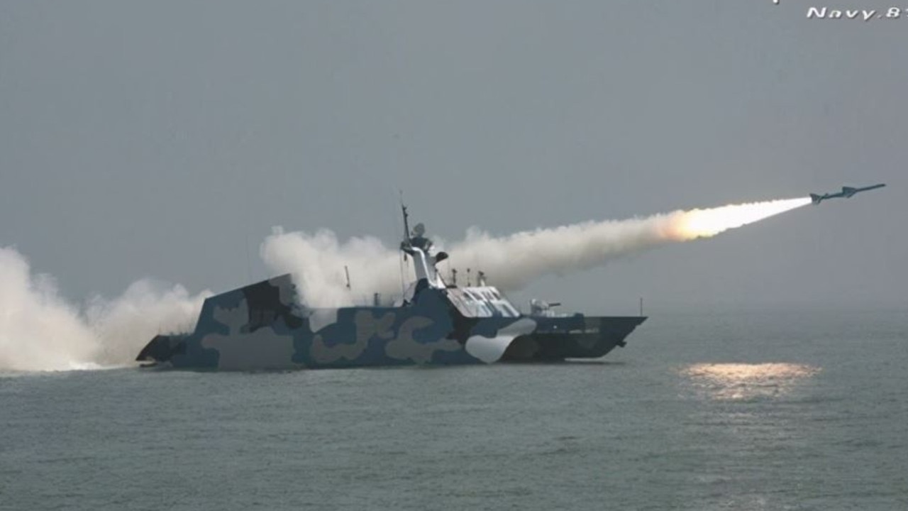 A Houbei Class (Type 022) fast-attack catamaran. Three of these warships have been spotted based at one of China’s controversial island fortresses in the Spratly Islands. Source: Chinese state-controlled media.