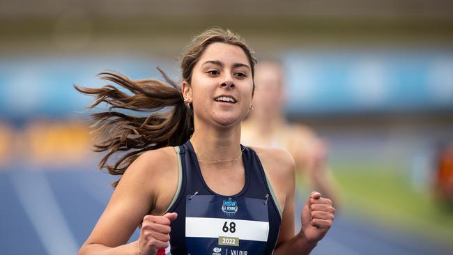 Olivia Rose Inkster from winning the women’s 200m U17 years final at the NSW All Schools championships this year. Picture: File