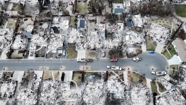 An aerial view of homes which burned in the Eaton Fire on January 25, 2025 in Altadena, California. Photo: Getty