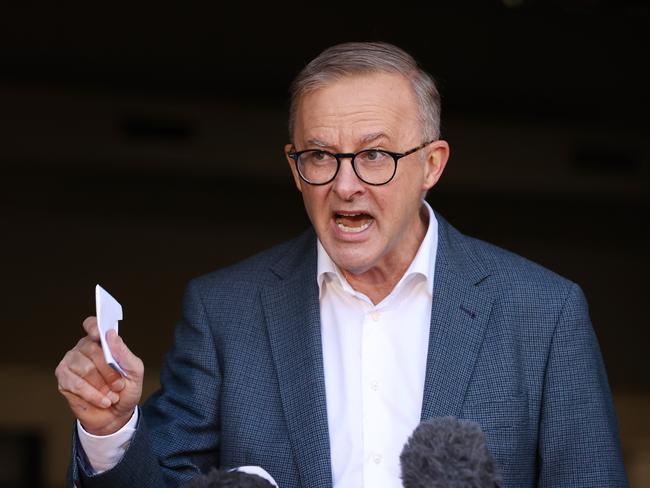 FEDERAL ELECTION TEAM 2022. LABOR BUS TOUR 6/5/2022. Labor leader Anthony Albanese during a press conference at Addison Road Community Centre, Marrickville, seat of Grayndler. Picture: Liam Kidston