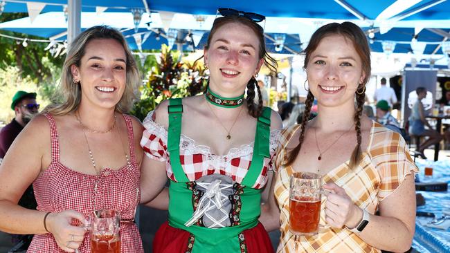 Rachael Kelly, Erin Kenna and Emily Wanklyn celebrate Oktoberfest at Hemmingway's Brewery. Picture: Brendan Radke
