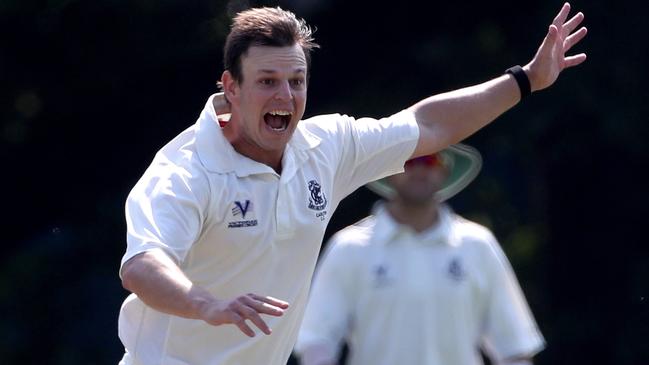 Evan Gulbis appeals for a wicket for Carlton. Picture: Mark Dadswell