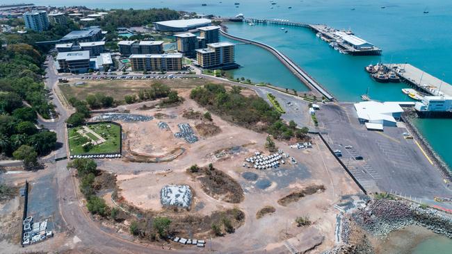 The construction site of the now stalled $200m Darwin Waterfront luxury hotel, as of September 2020. Picture: Che Chorley