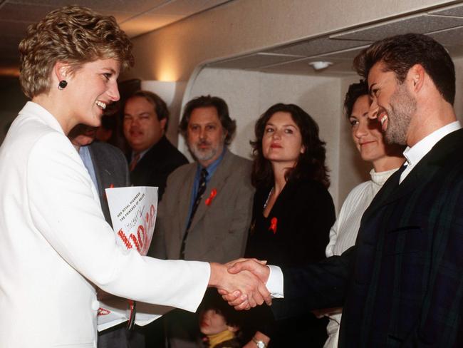 Princess Diana shaking hands with George Michael at the World Aids Day Annual "Concert Of Hope" in 1993. Picture: Tim Graham/Getty Images