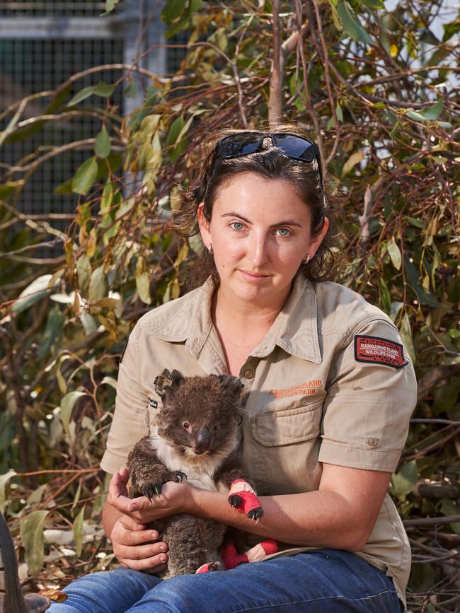 Zookeeper Dana Mitchell with a rescued koala at Kangaroo Island Wildlife Park. Picture: Matt Loxton