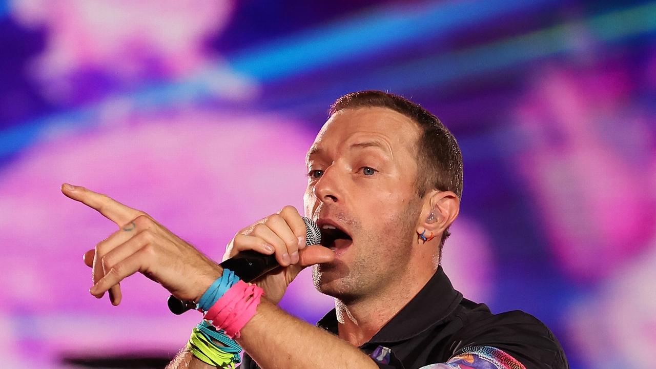 PERTH, AUSTRALIA - NOVEMBER 18: Chris Martin of Coldplay performs on stage at Optus Stadium on November 18, 2023 in Perth, Australia. (Photo by Paul Kane/Getty Images)