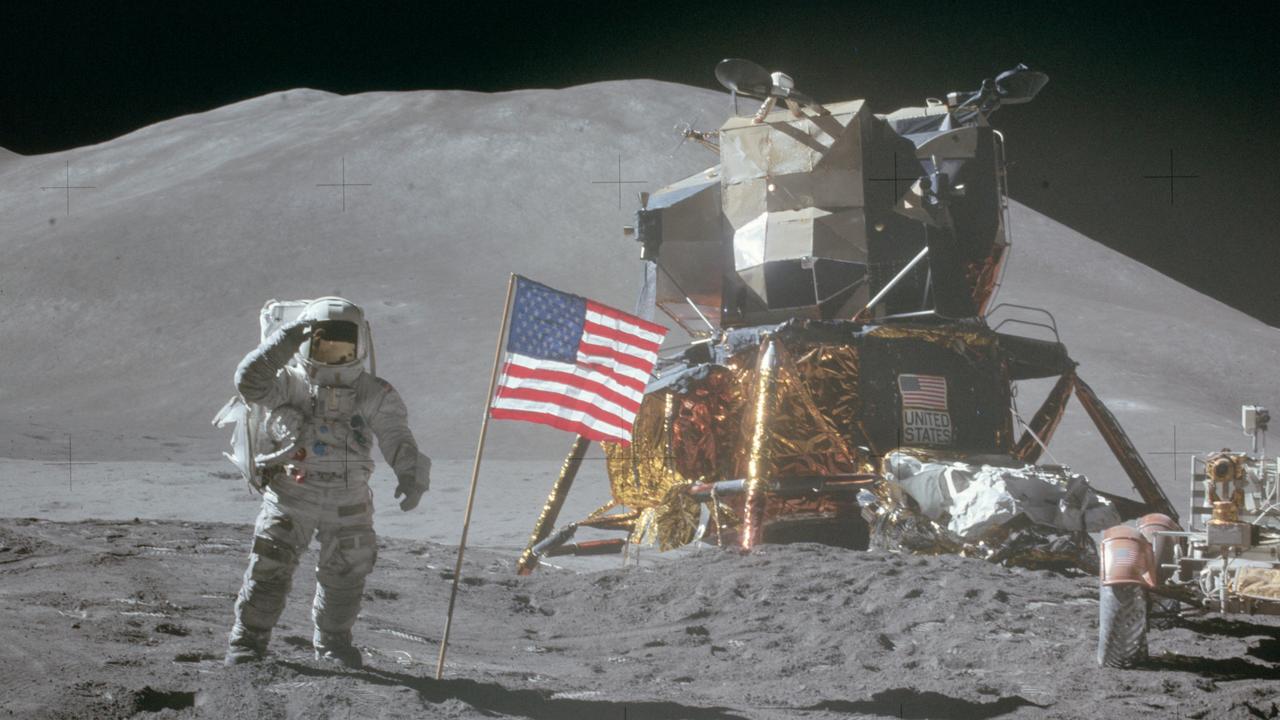 David Scott on the moon during Apollo 15, as seen in the National Geographic documentary Apollo: Missions To The Moon. Picture: NASA/National Archives and Records Administration