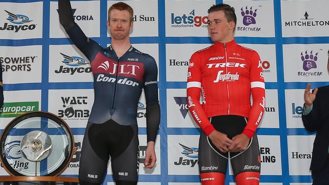 Pedersen, right has been on the podium at the Jayco Herald Sun Tour. Picture: Getty Images